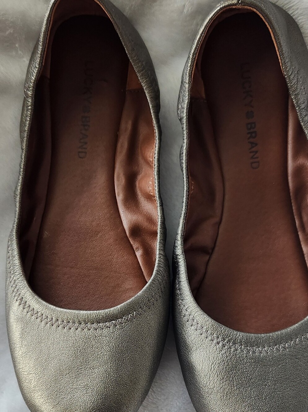 Lucky Brand Metallic Pewter Leather Ballet Flats